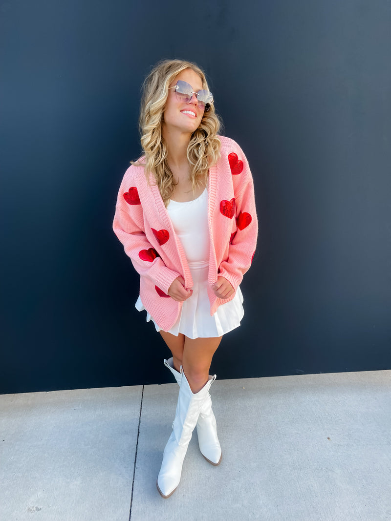 BE MINE SEQUIN HEART CARDIGAN