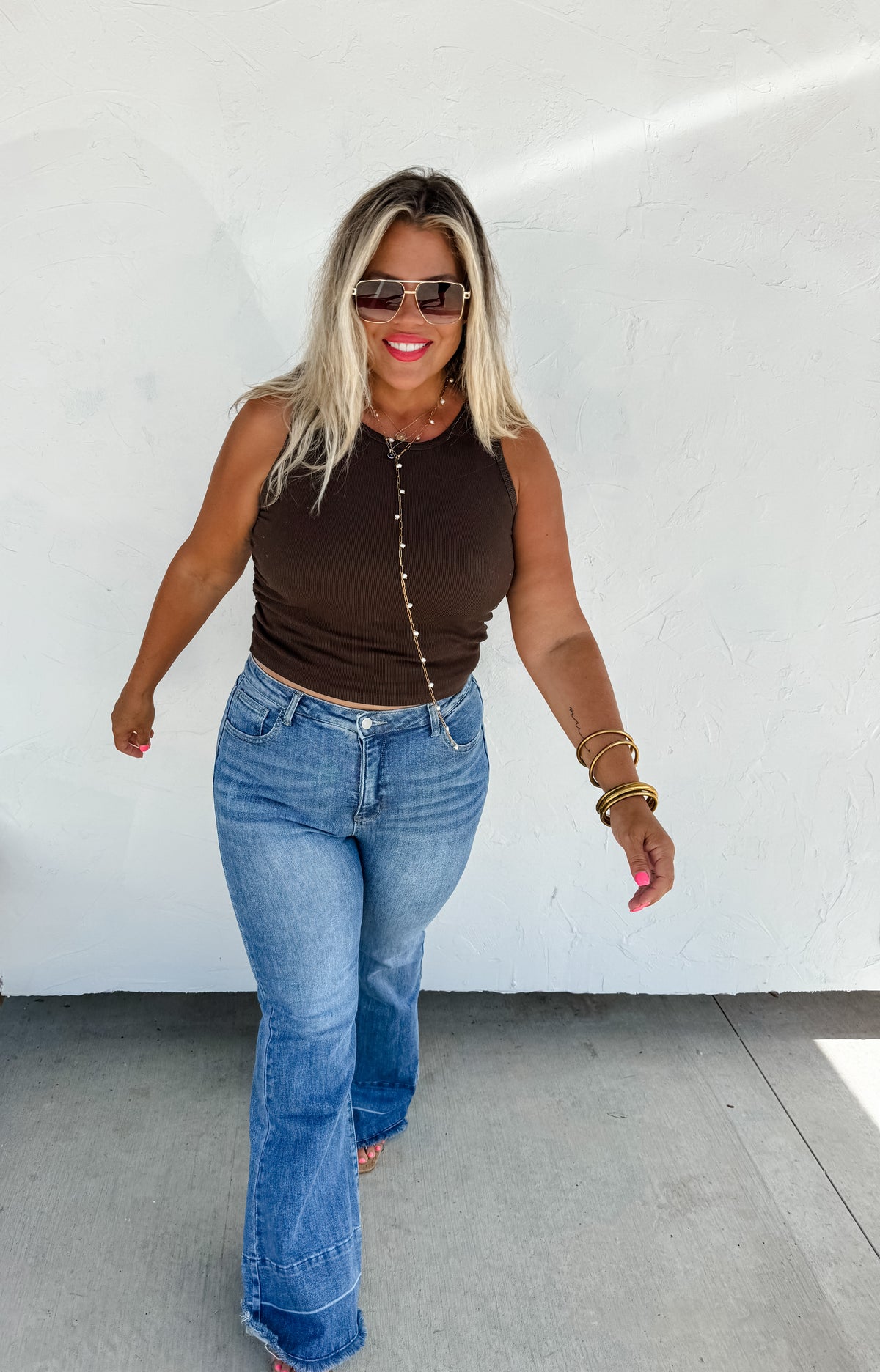 BROWN TAYLOR RIBBED TANK