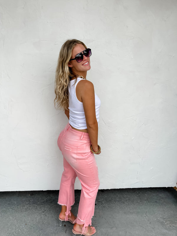 PINK URBAN DISTRESSED CROP JEAN